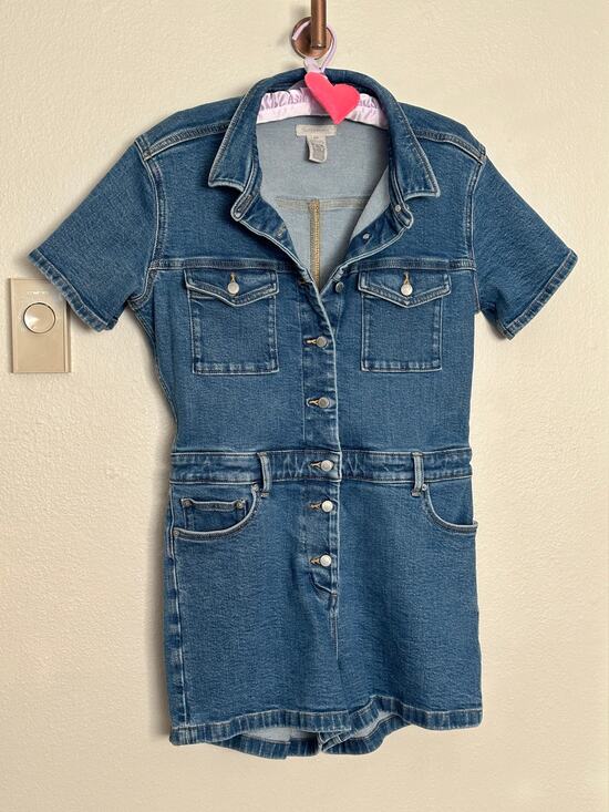 Outerknown Pants - Outerknown Small Denim Vintage Style Jean Romper Collared Button Down Blue